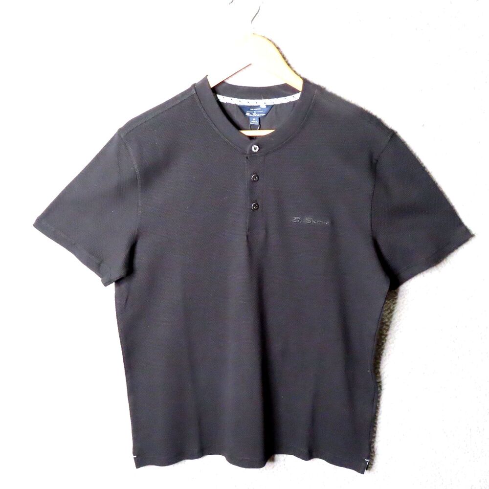 Ben Sherman Shirt‎ Mens Medium Black Casual Short Sleeve Henley Pullover NWT